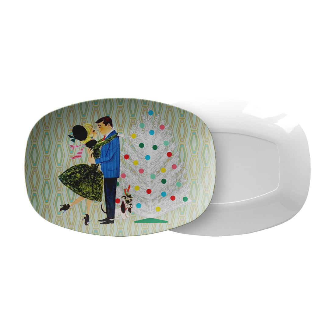 Retro 50s Christmas Platter Mid Century Modern Kitsch Holiday Tray