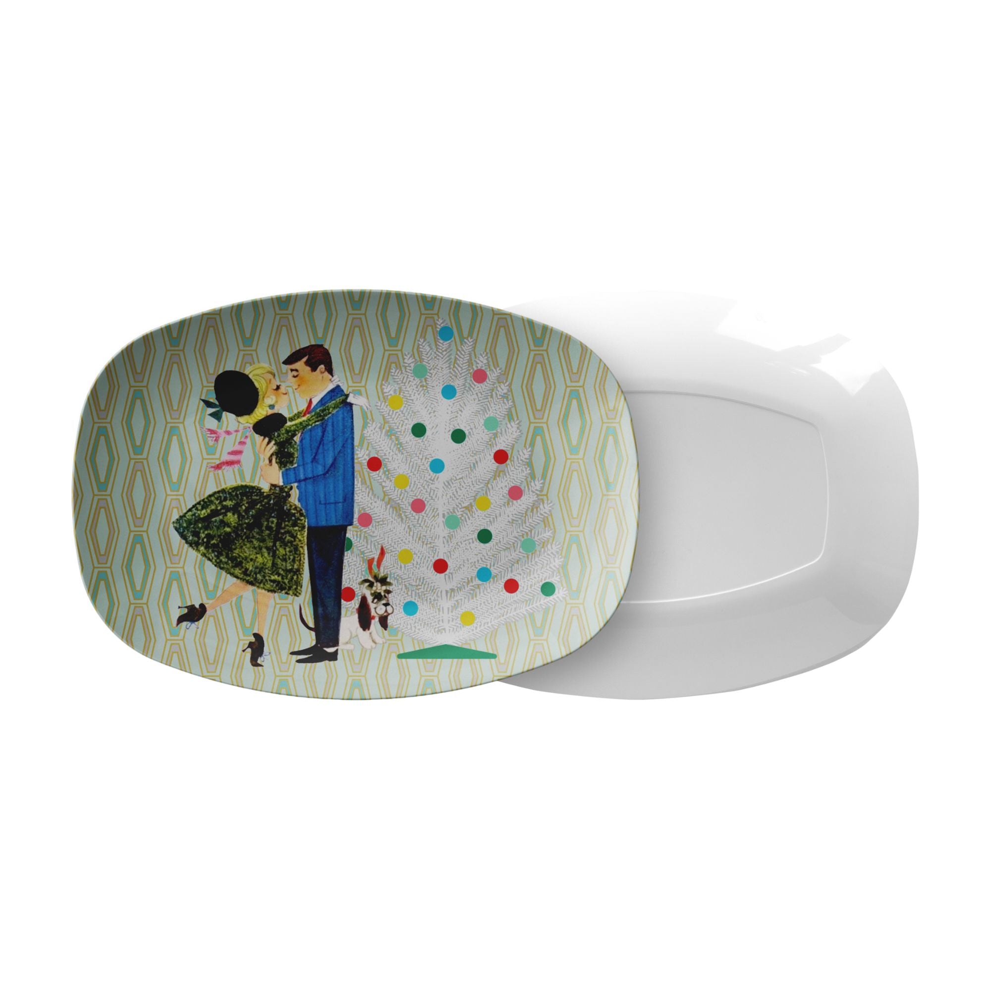 Retro 50s Christmas Platter Mid Century Modern Kitsch Holiday Tray