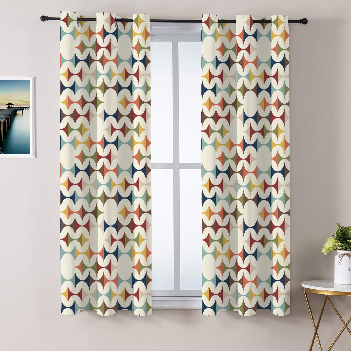 Mid Century Modern Scandinavian Geometric Grommet Curtain Panels