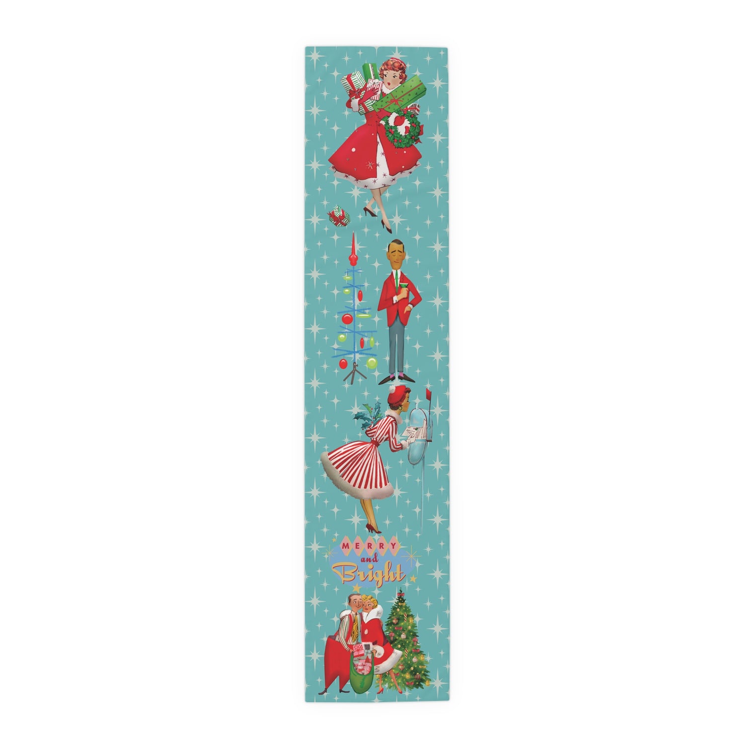 Merry and Bright Retro 1950s Mid Century Modern Christmas Table Runner