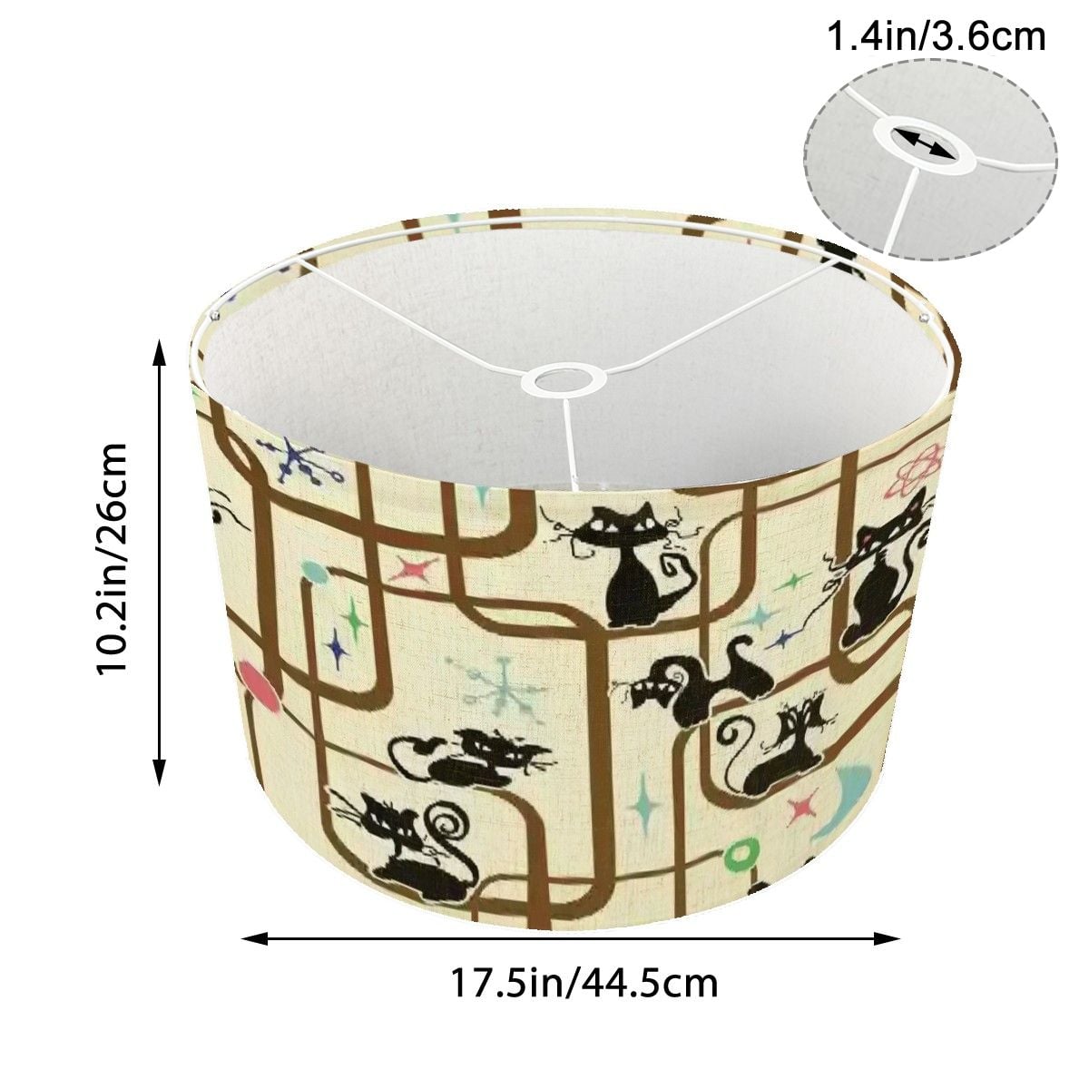 Atomic Cat Kitsch Mid Century Modern Retro Drum Lamp Shade