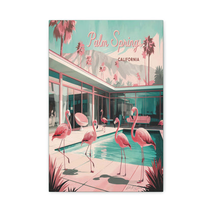 Palm Springs Flamingo Mid Century Modern Canvas Wall Art