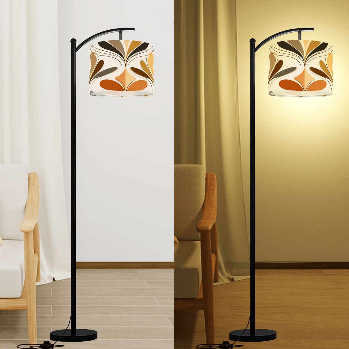 Retro 70s Danish Floral Mid Century Modern Lamp Shade
