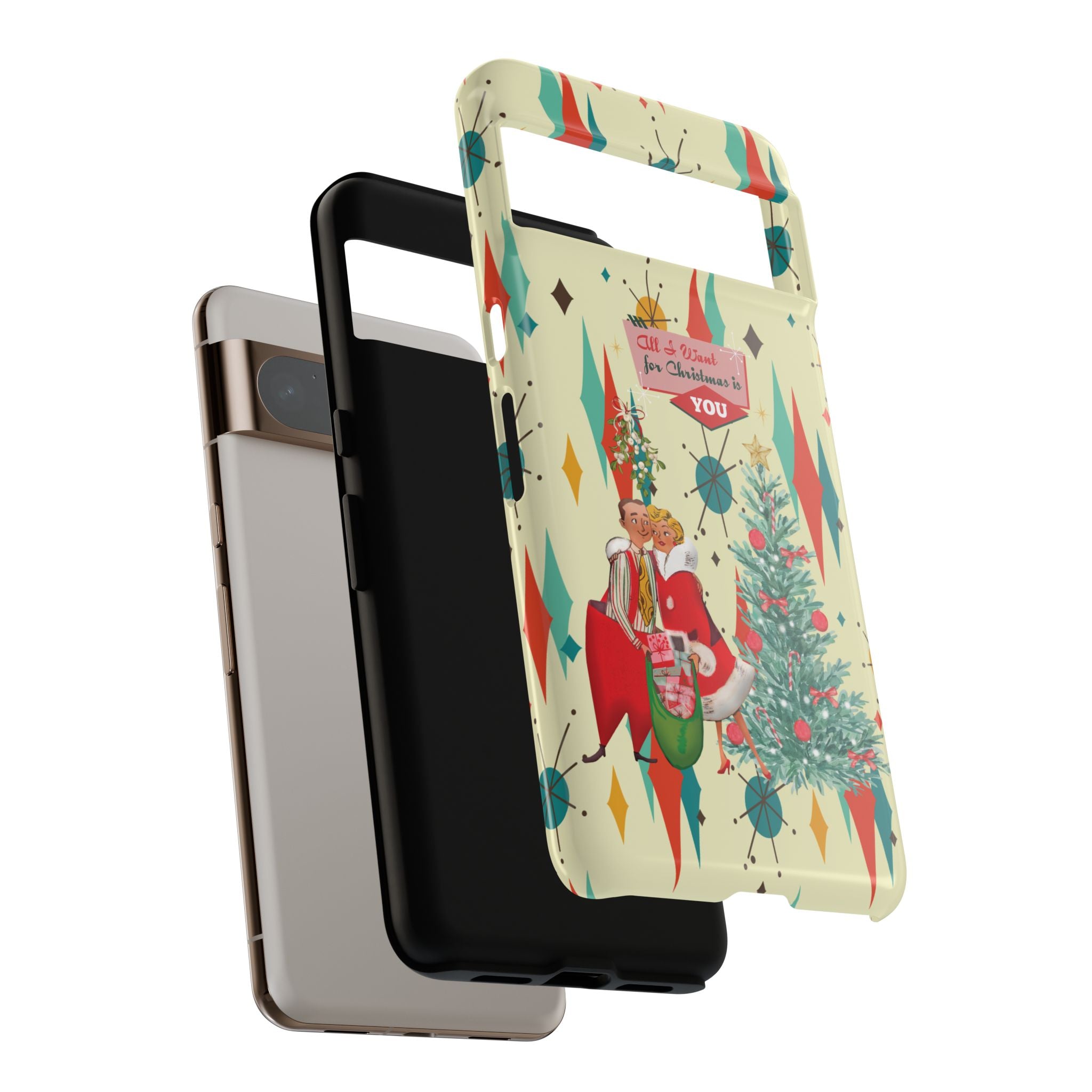 Retro 50s Christmas Phone Case, Mid Century Modern Franciscan Starburst Holiday Smartphone Cover