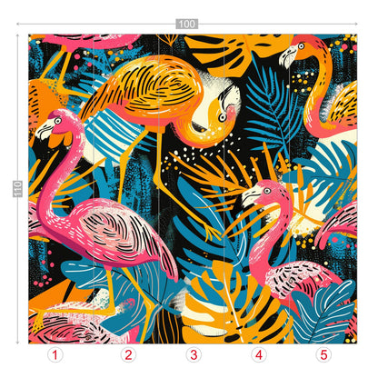 Tropical Flamingo Fiesta Retro Wall Mural