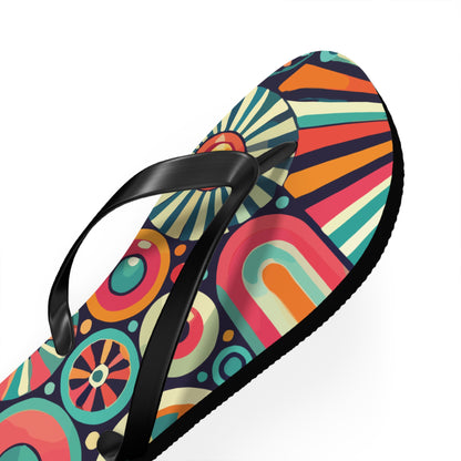 Groovy 70s Psychedelic Flip Flops, Retro Sunburst Beach Sandals