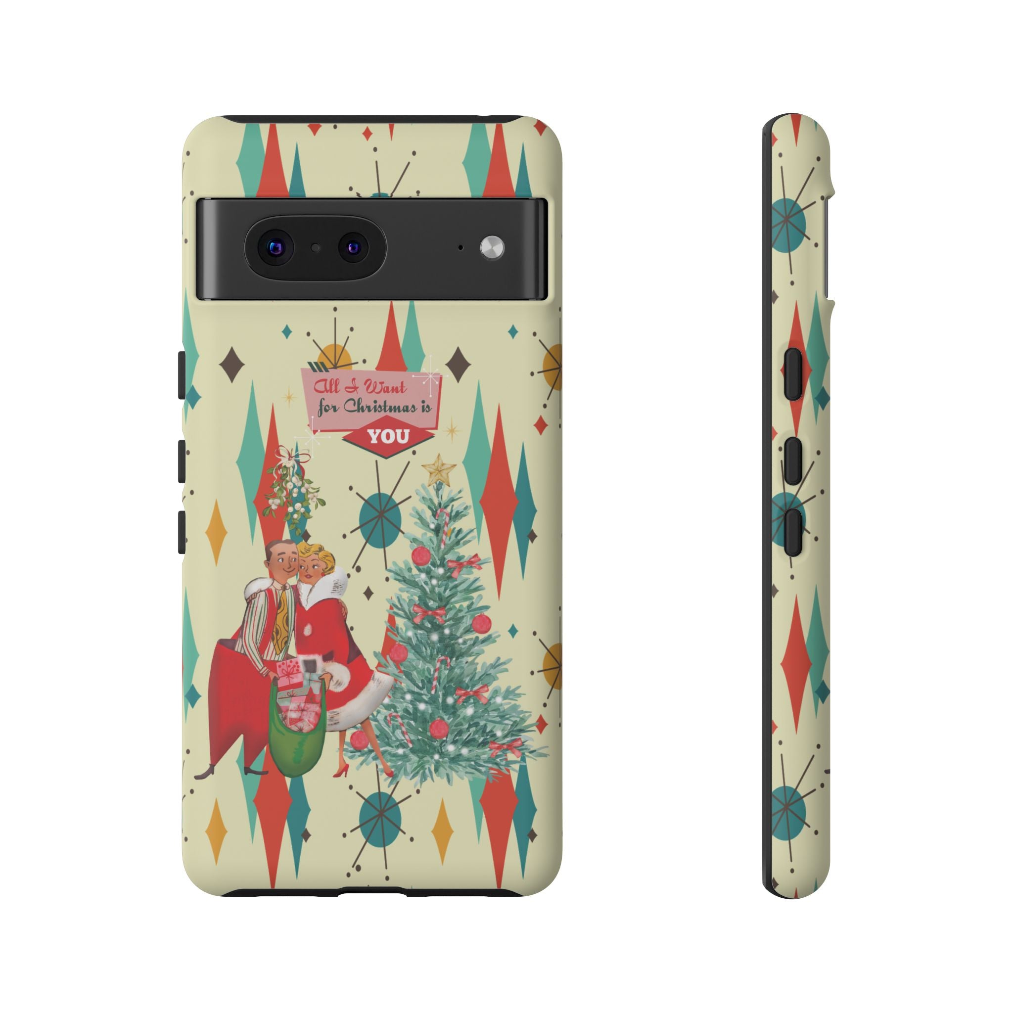 Retro 50s Christmas Phone Case, Mid Century Modern Franciscan Starburst Holiday Smartphone Cover