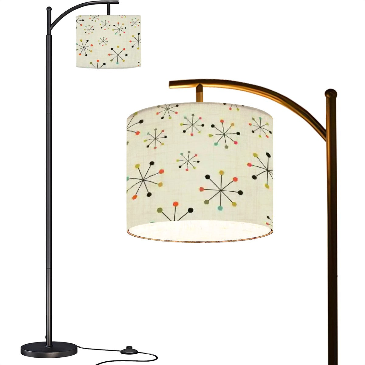 Mid Century Modern Starburst Arc Floor Lamp, 50s Retro Lighting, Atomic Age Accent Lamp