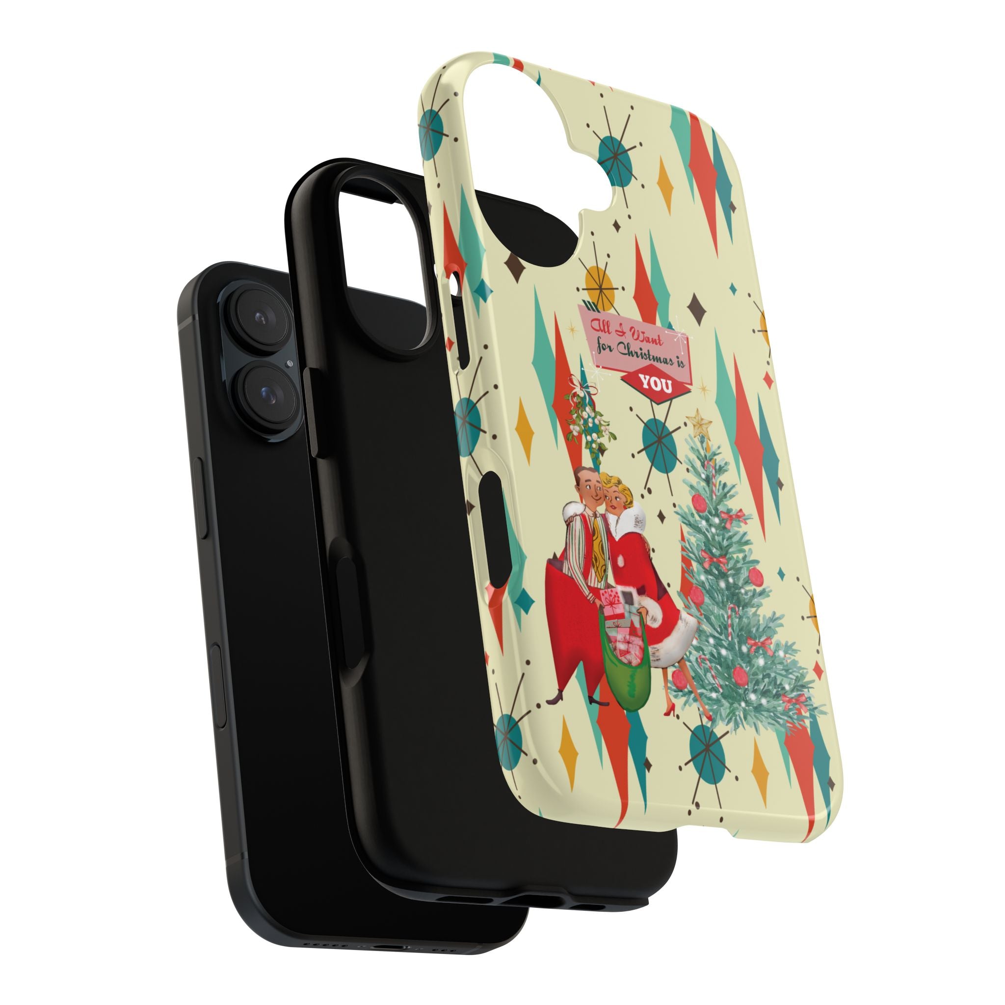 Retro 50s Christmas Phone Case, Mid Century Modern Franciscan Starburst Holiday Smartphone Cover