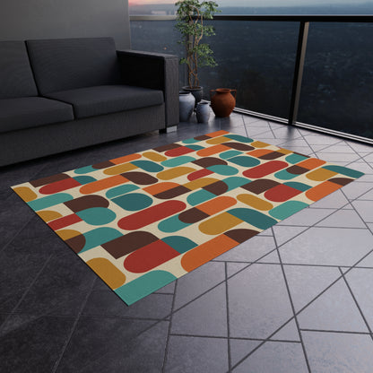 Groovy 70s Mod Geometric Mid Century Modern Outdoor Patio Rug