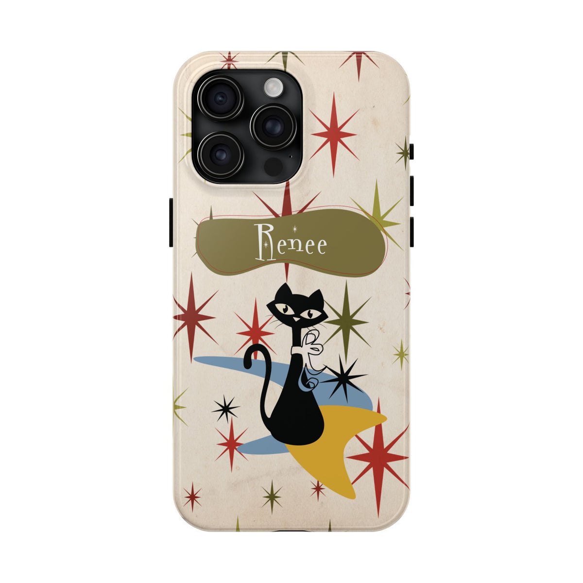 Personalized Atomic Cat Tough IPhone Cases, Mid Century Modern, Retro Kitschy Starburst, Christmas Gifts, MCM Holiday Gift