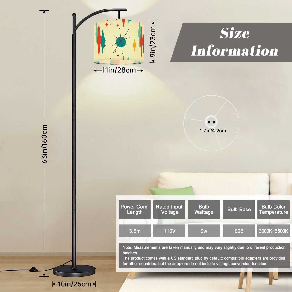 Mid Century Modern Franciscan Diamond Starburst Arc Floor Lamp