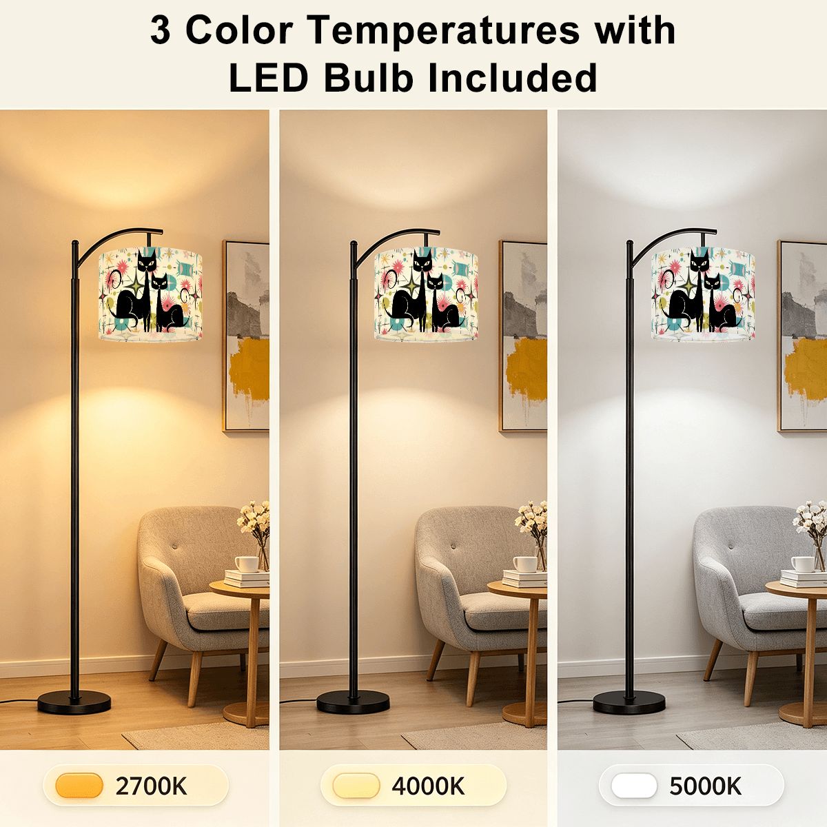Kitschy Atomic Cat Starburst Mid Century Modern Arc Floor Lamp