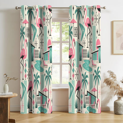 Palm Springs Flamingo Mid Century Modern Grommet Curtain Panels