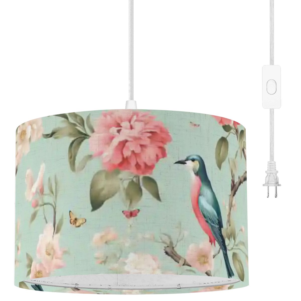 Chinoiserie Bird and Peony Ceiling Pendant Lamp, Hanging Light