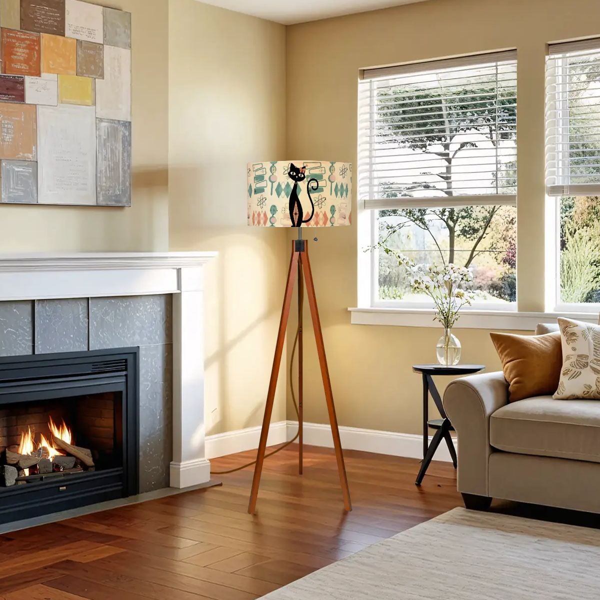 Atomic Cat Mid Century Modern Tripod Floor Lamp, Retro 1950S Geometric Accent Lighting
