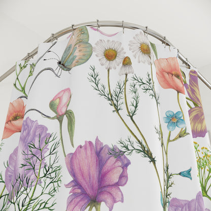 Bohemian Floral Butterfly and Dragonfly Shower Curtain