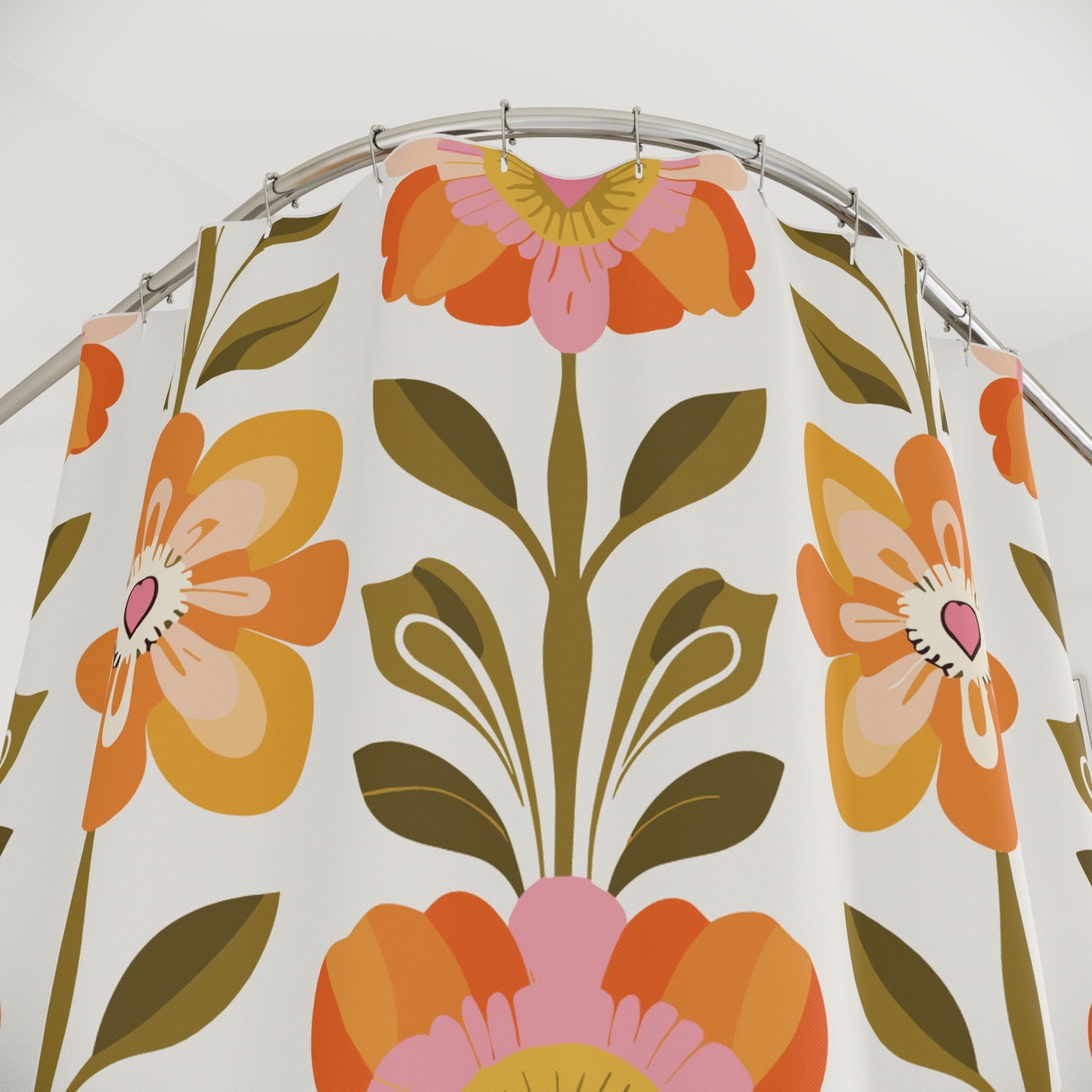 Scandinavian Floral Danish Modern Shower Curtain, Mid Century Modern Bathroom Decor