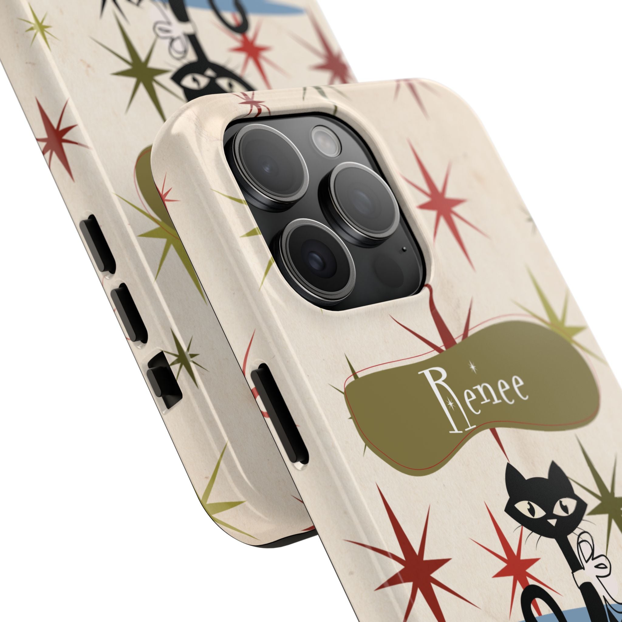 Personalized Atomic Cat Tough IPhone Cases, Mid Century Modern, Retro Kitschy Starburst, Christmas Gifts, MCM Holiday Gift