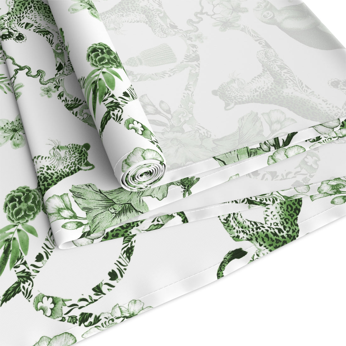 Chinoiserie Botanical Toile Floral Green, White Table Runner