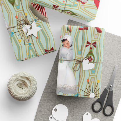 1950s Retro Vintage Christmas Wrapping Paper, Mid Century Modern Retro Green, Red, Women, Ladies, Housewives Holiday Gift Wrap