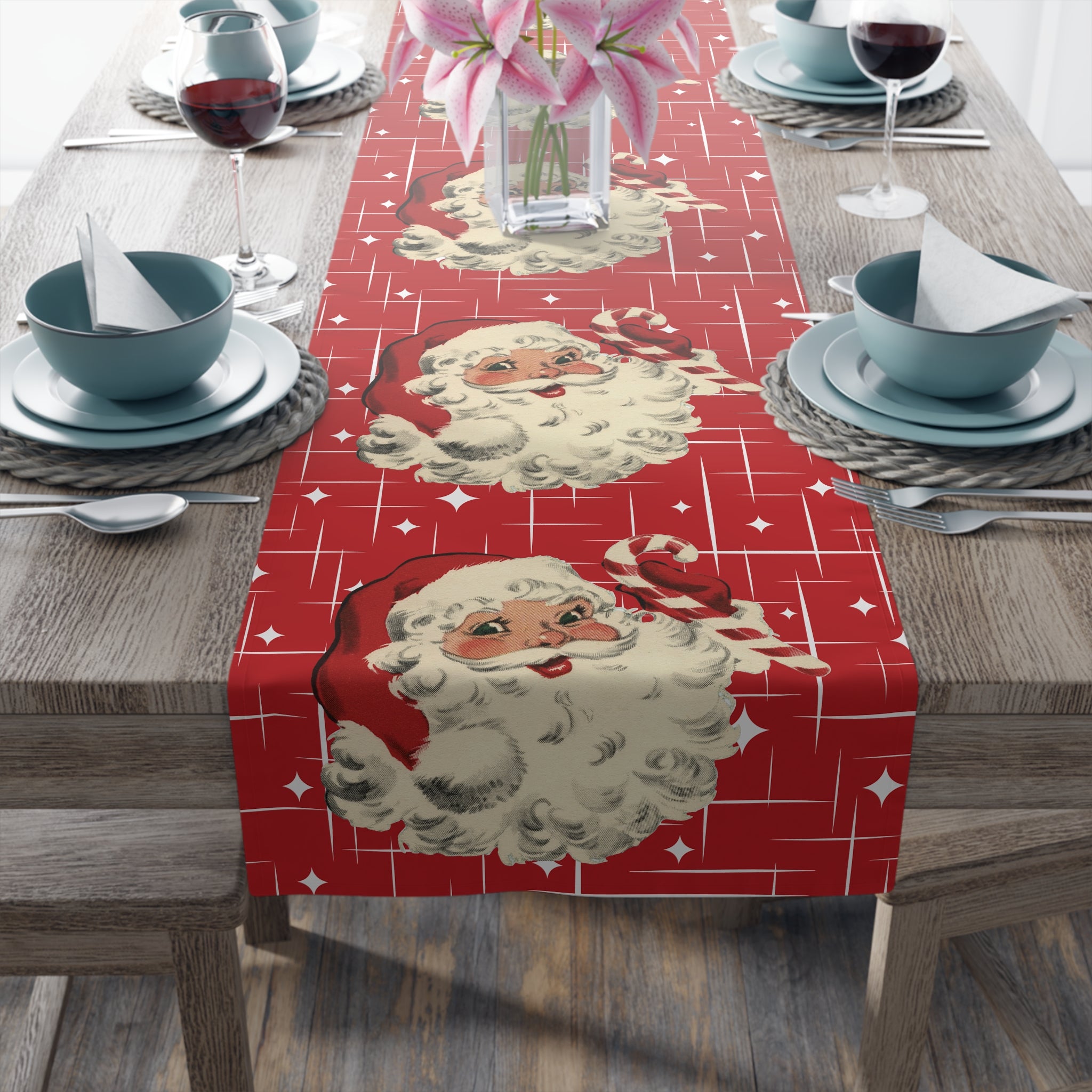 Retro Vintage 1950s Santa Claus Christmas Table Runner
