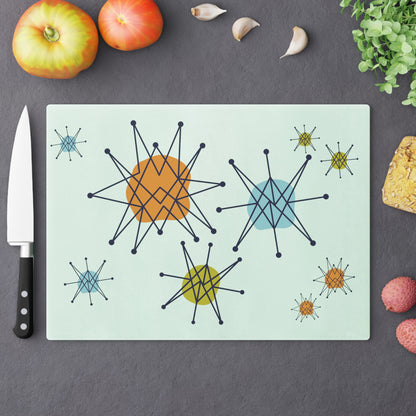 Mid Century Franciscan Starburst Glass Cutting Board, Retro MCM Kitchen