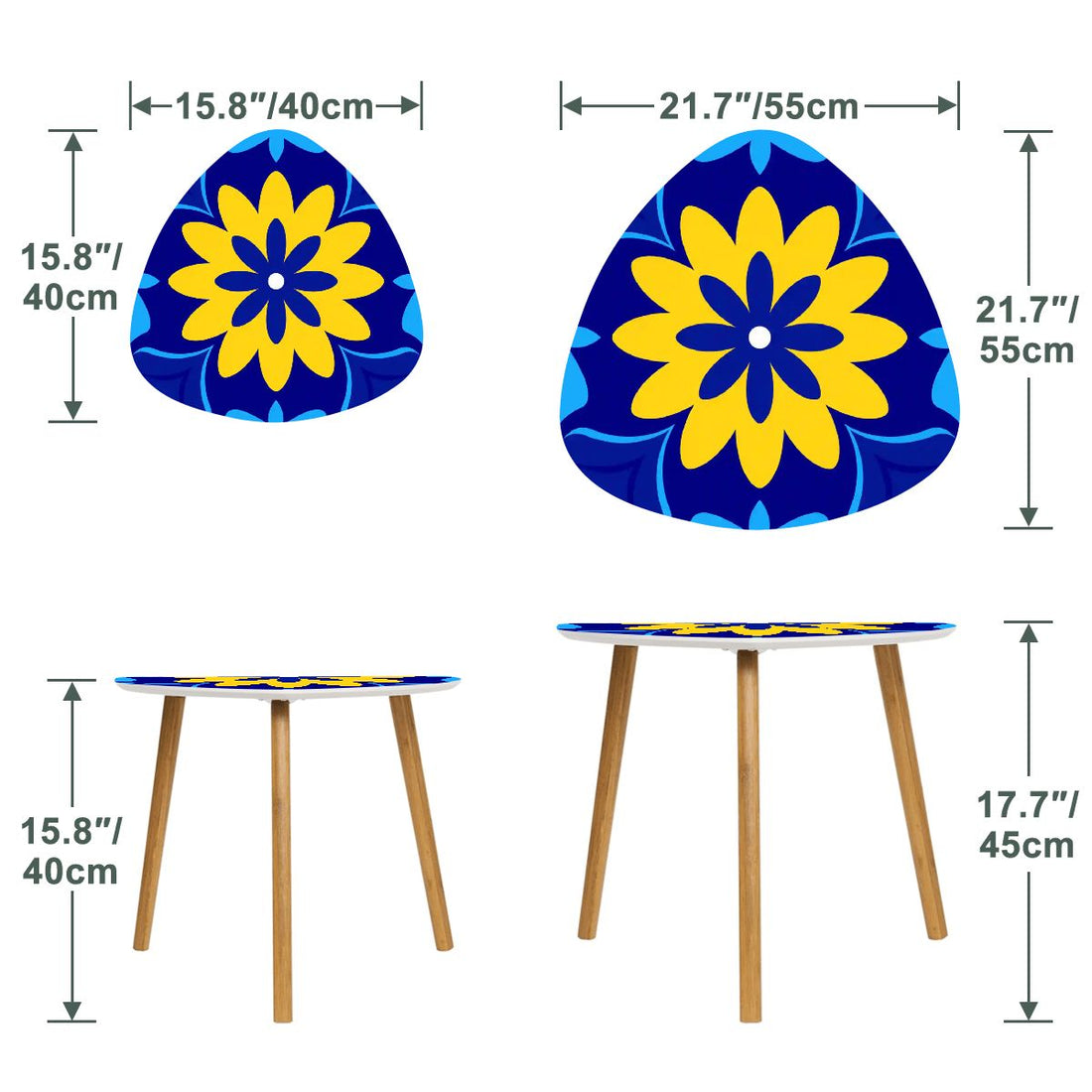 Bold Graphic Daisy 1960s Mod Cobalt Blue Yellow Floral Nesting Tables