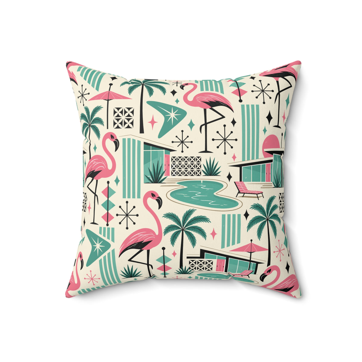 Palm Springs Flamingo Mid Century Modern Retro Throw Pillow