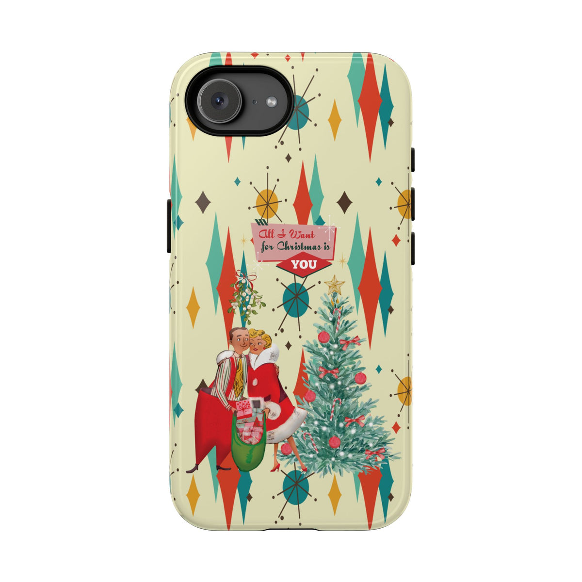 Retro 50s Christmas Phone Case, Mid Century Modern Franciscan Starburst Holiday Smartphone Cover