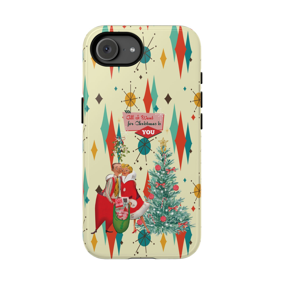 Retro 50s Christmas Phone Case, Mid Century Modern Franciscan Starburst Holiday Smartphone Cover