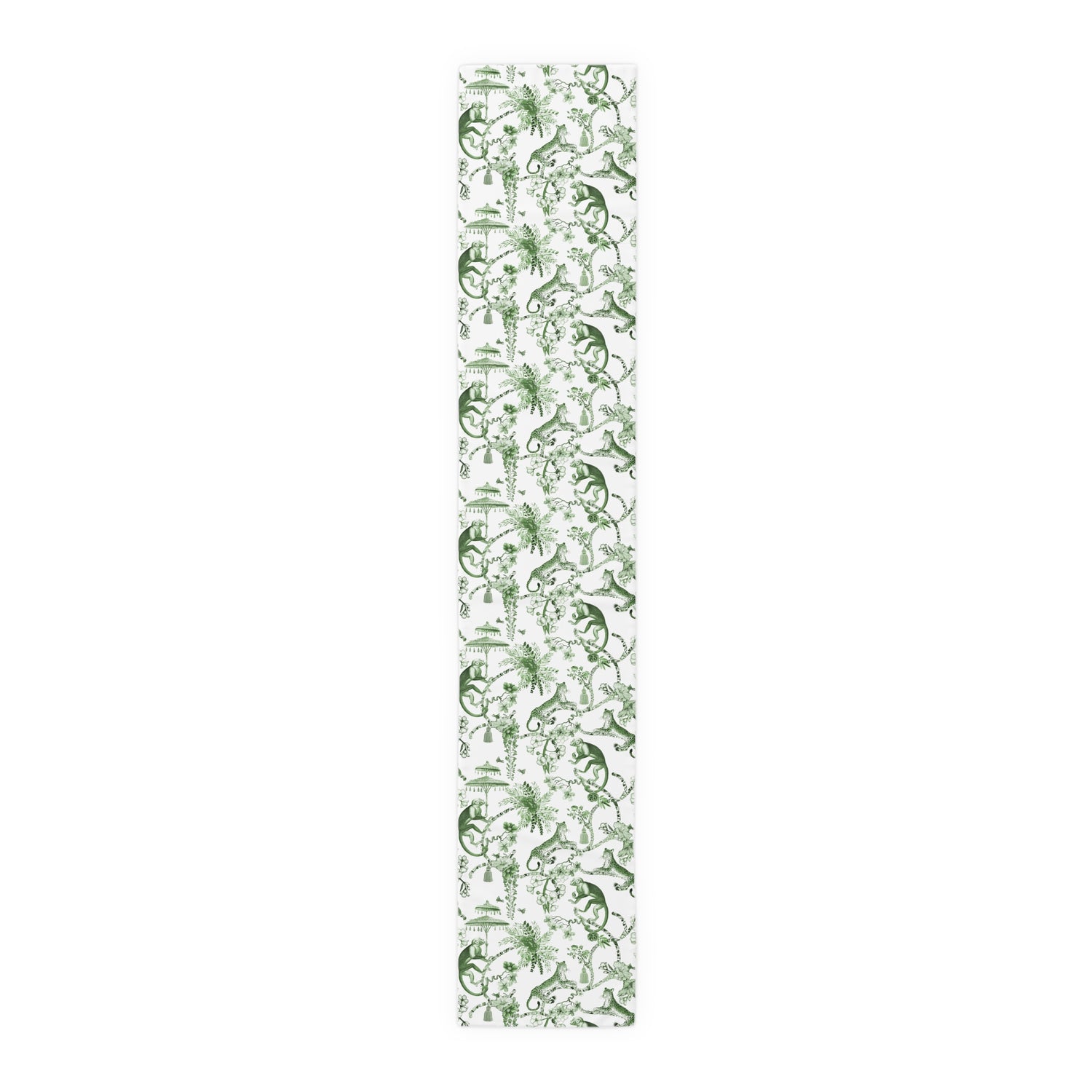 Chinoiserie Botanical Toile Floral Grün, Weißer Tischläufer