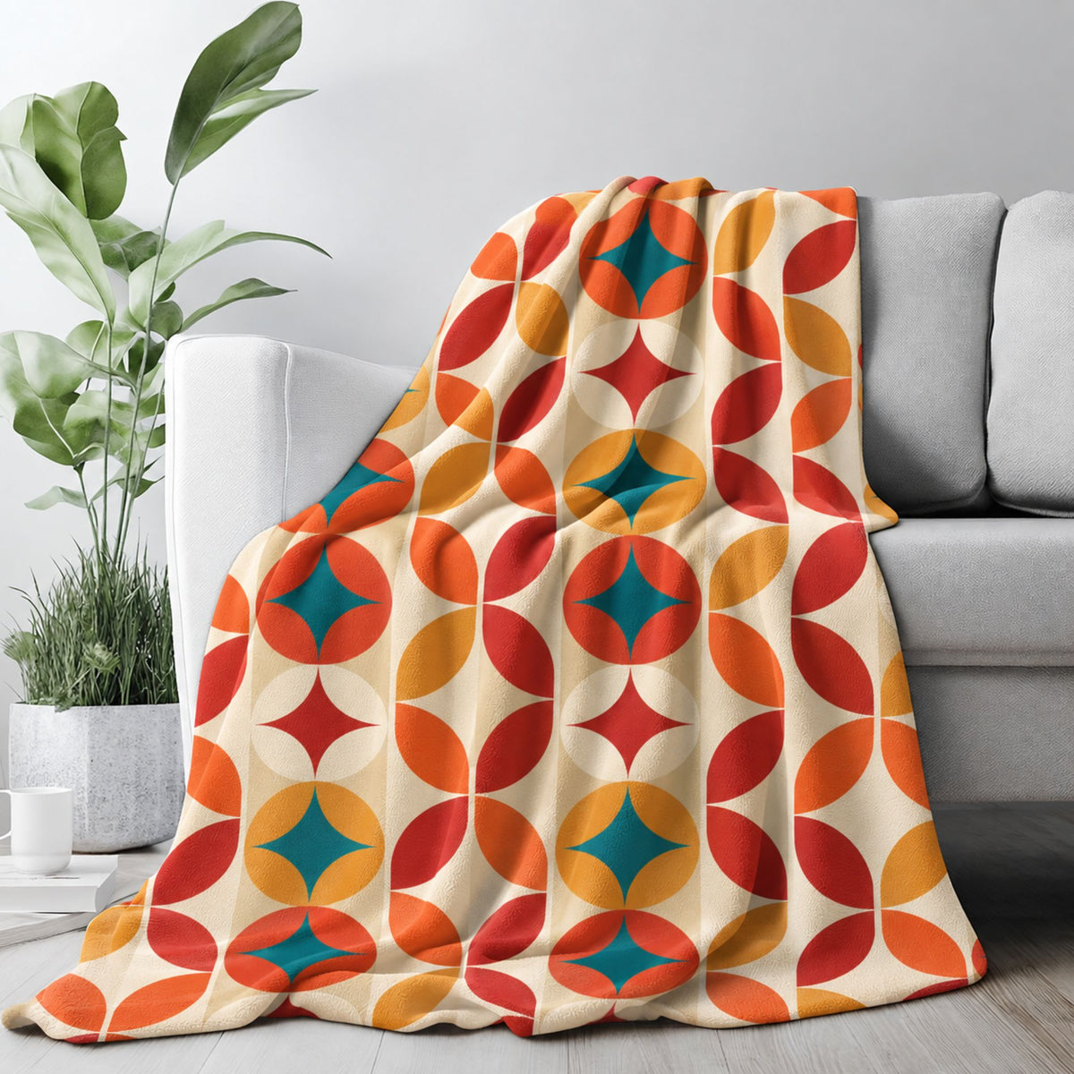 Groovy 70s Mod Geometric Mid Century Modern Throw Blanket