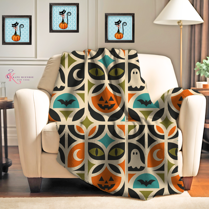 Retro Mid Century Modern Halloween Throw Blanket