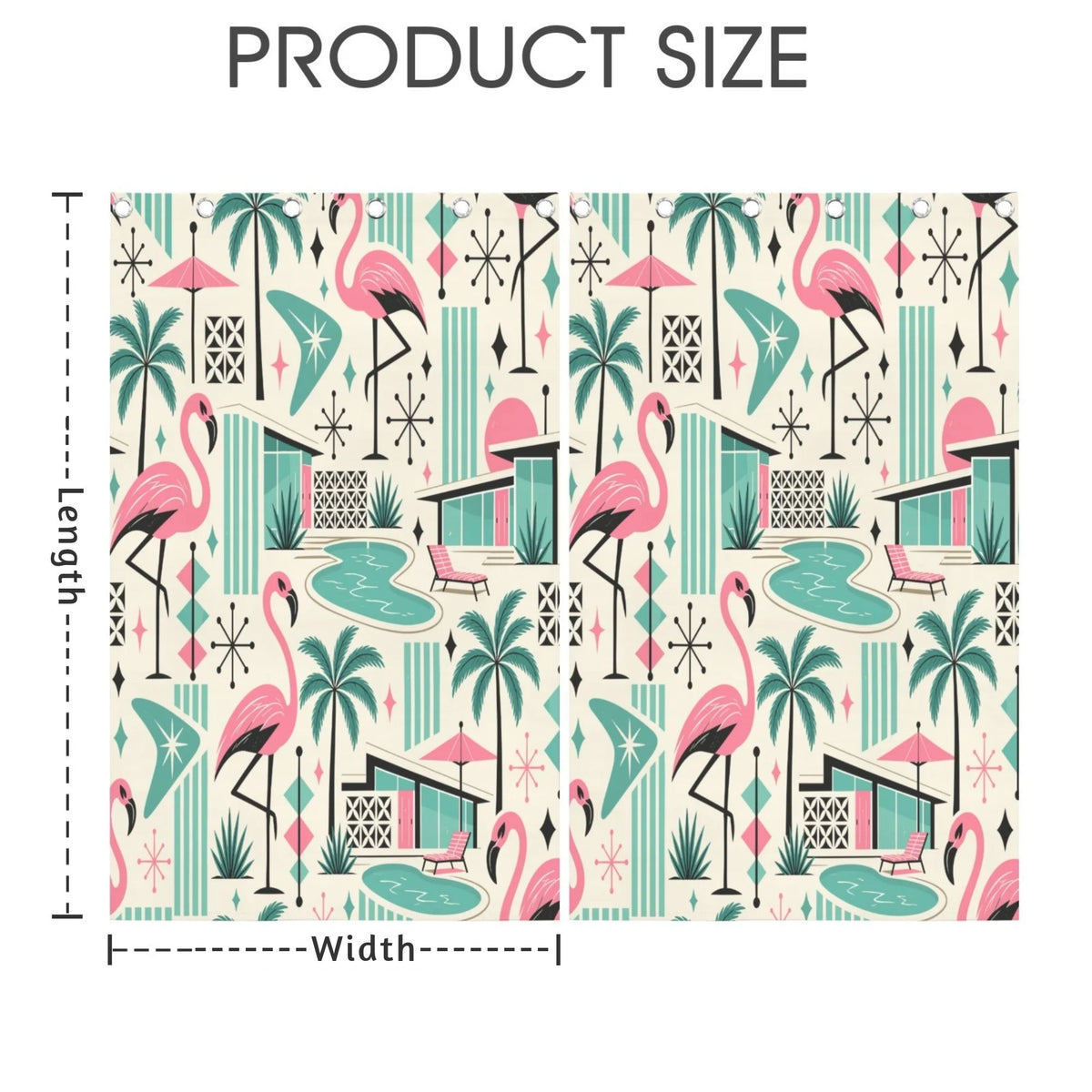 Palm Springs Flamingo Mid Century Modern Grommet Curtain Panels