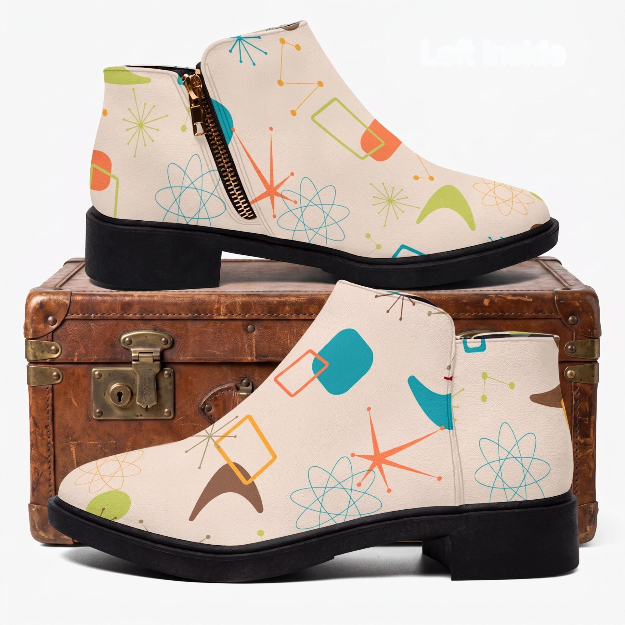 Mid Century Modern Retro Boomerang Starburst Ankle Boots