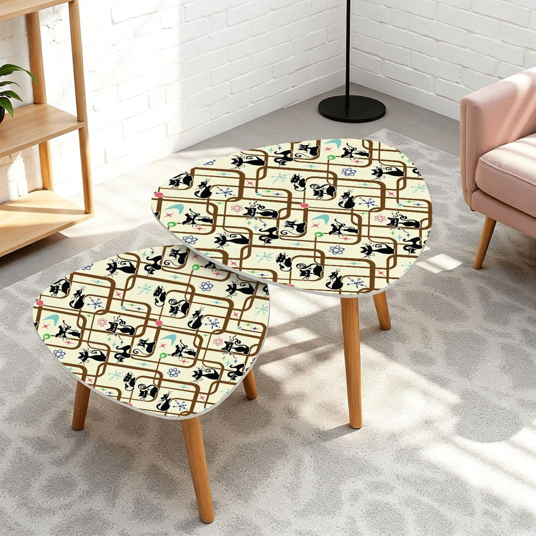 Atomic Cat Mid Century Modern Nesting Tables Retro Space Coffee Table