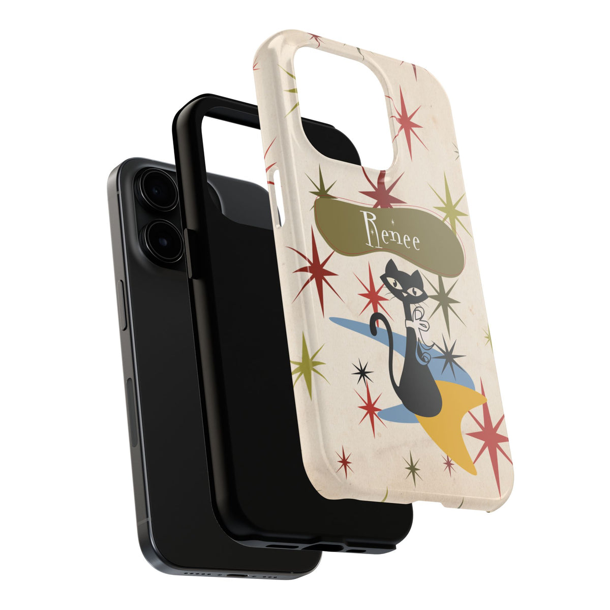 Personalized Atomic Cat Tough IPhone Cases, Mid Century Modern, Retro Kitschy Starburst, Christmas Gifts, MCM Holiday Gift