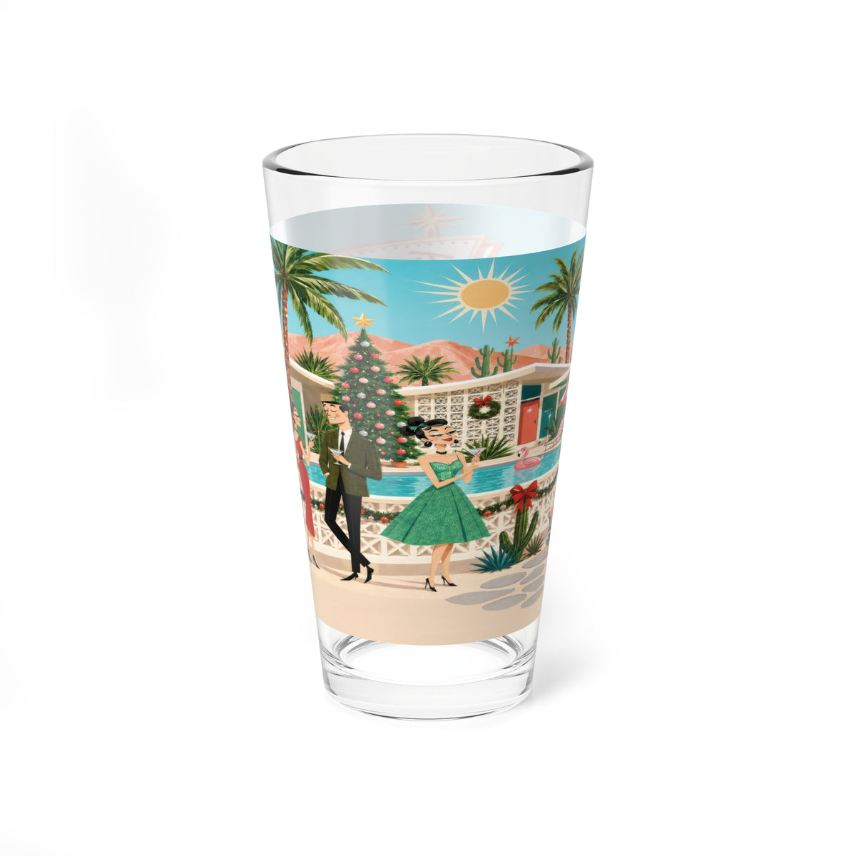 Tinsel Palms Motel Palm Springs 50s Christmas Mid Century Pint Glass