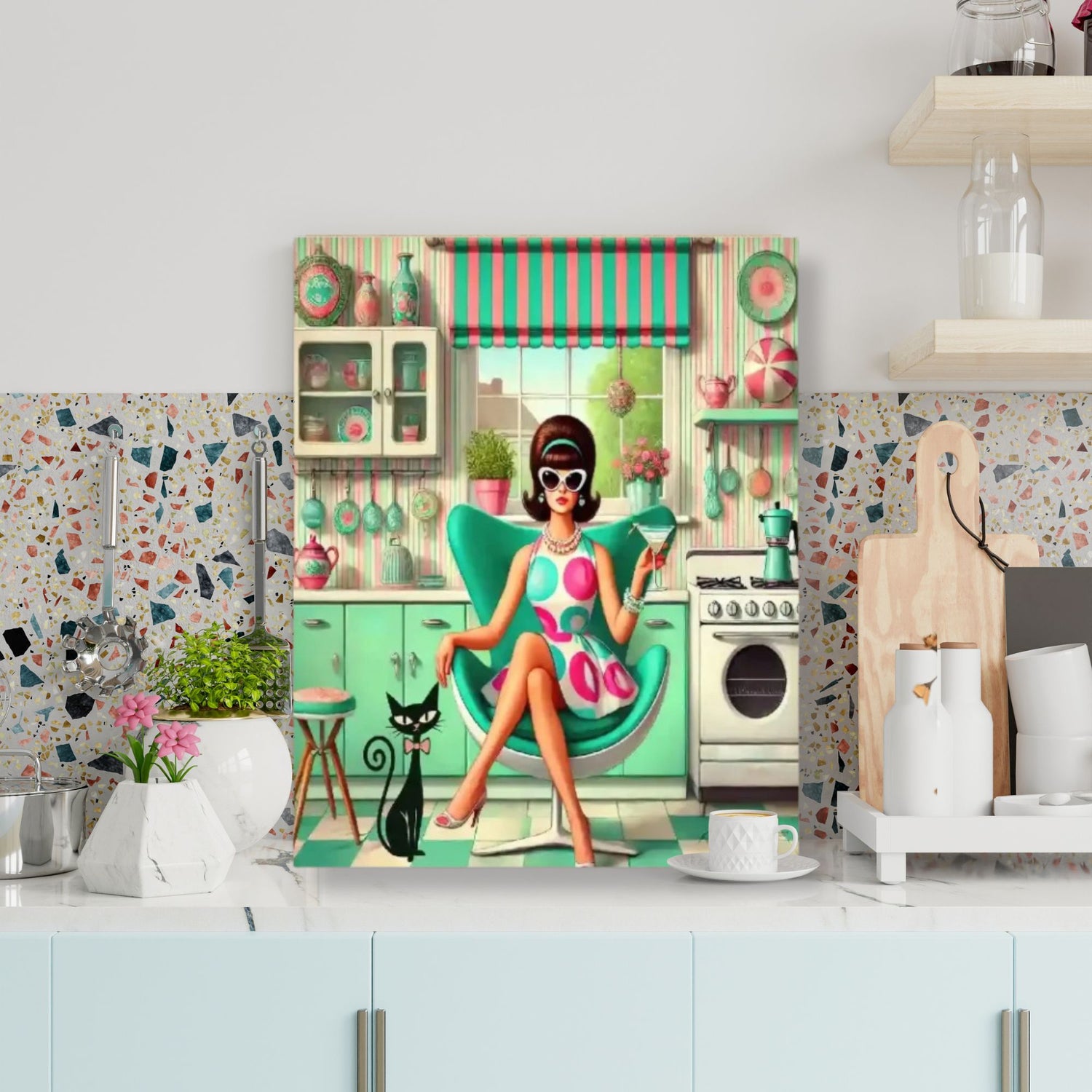 Retro Vintage 50s Kitsch, Mid Century Modern Kitchen Canvas Wall Art