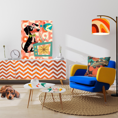 Mid Century Modern Dachshund Dog TV Canvas Wall Art