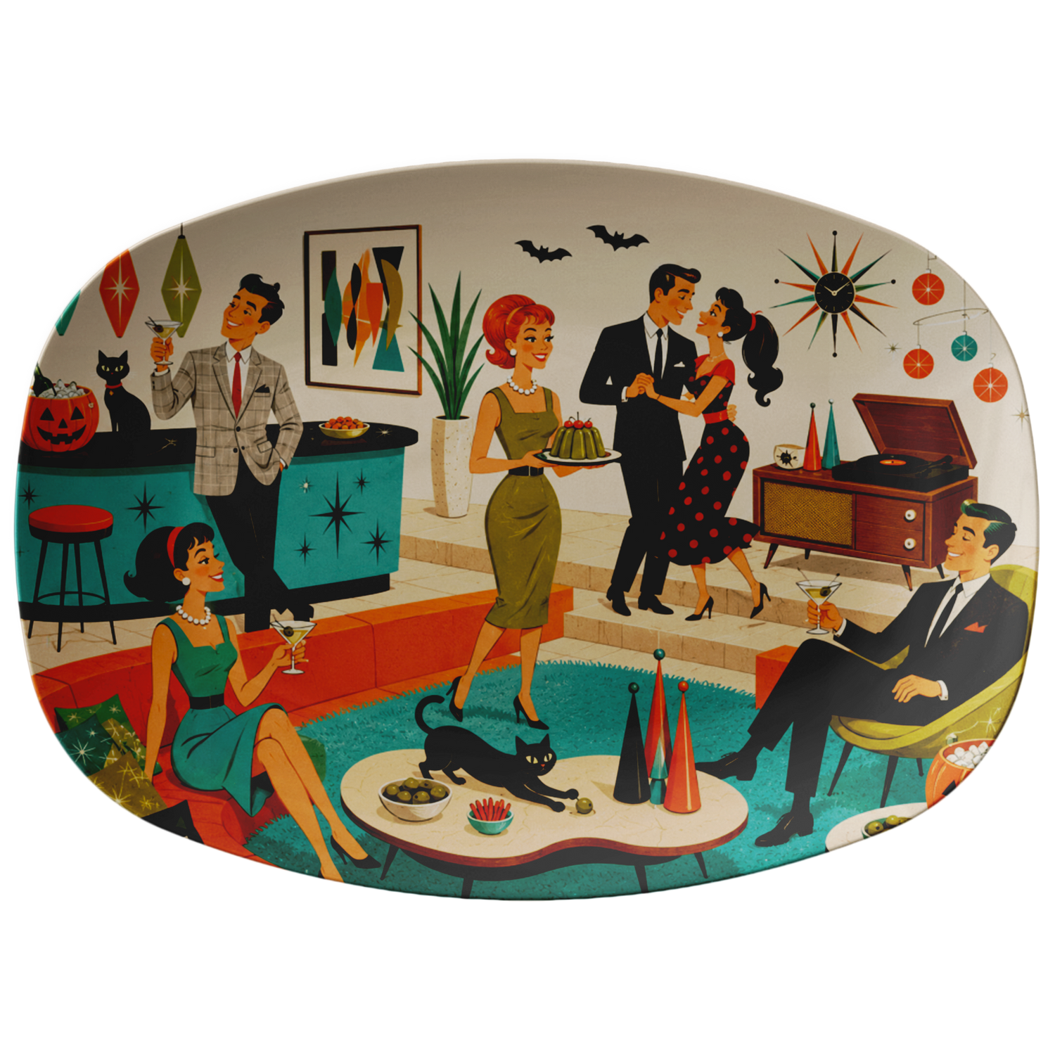 Retro 1950s Mid Century Modern Groovy Halloween Cocktail Party Platter