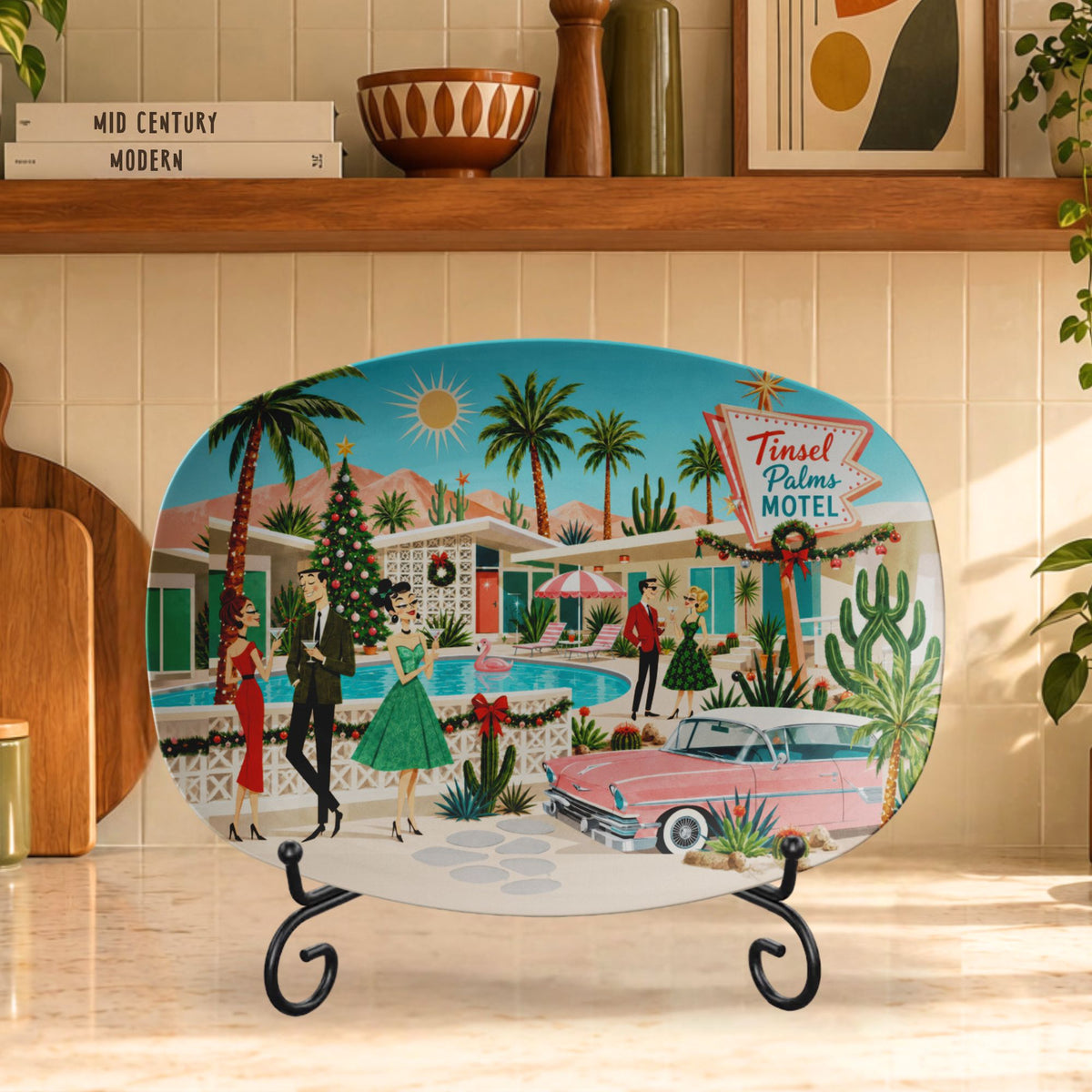 Tinsel Palms Motel Palm Springs Mid Century Modern Christmas Platter