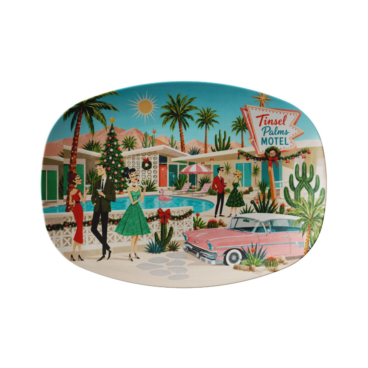 Tinsel Palms Motel Palm Springs Mid Century Modern Christmas Platter