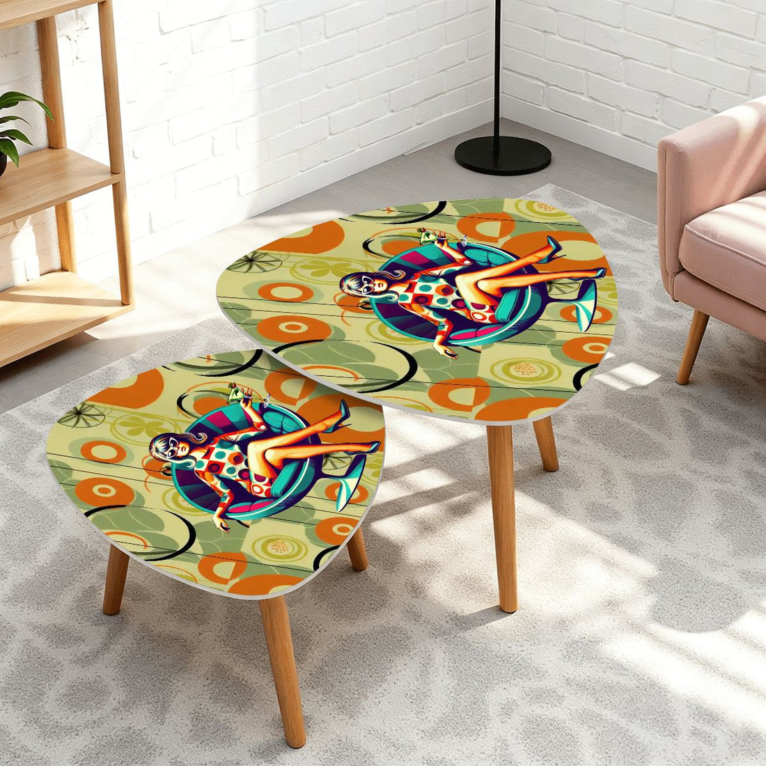 Retro 1960s Pin Up Girl Groovy Mid Century Modern Nesting Tables
