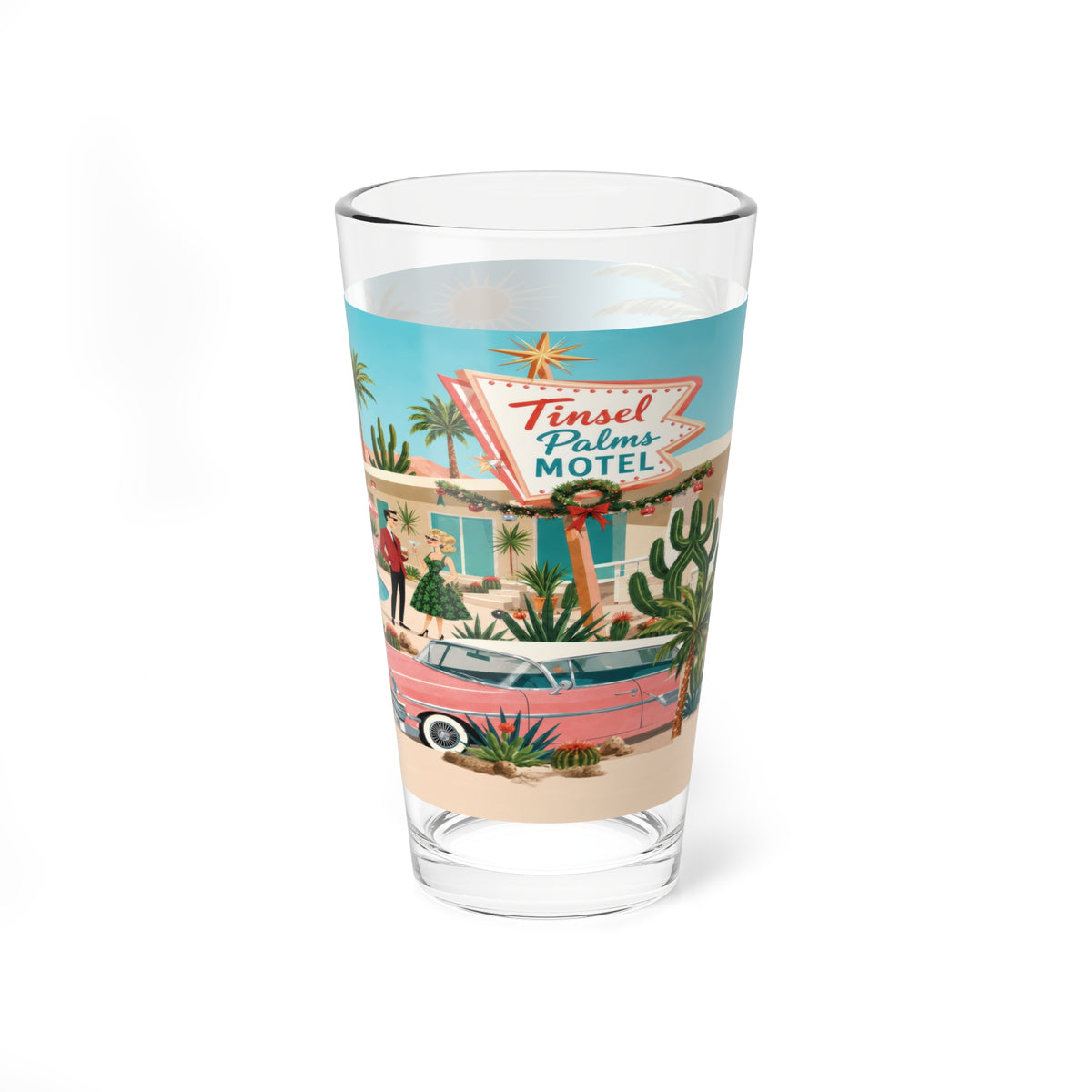 Tinsel Palms Motel Palm Springs 50s Christmas Mid Century Pint Glass