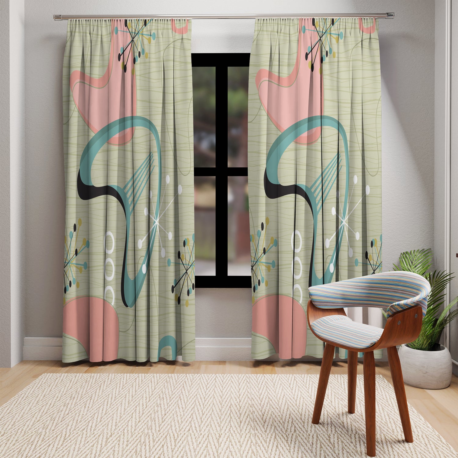Atomic Boomerang Mid Century Modern Blackout Curtain