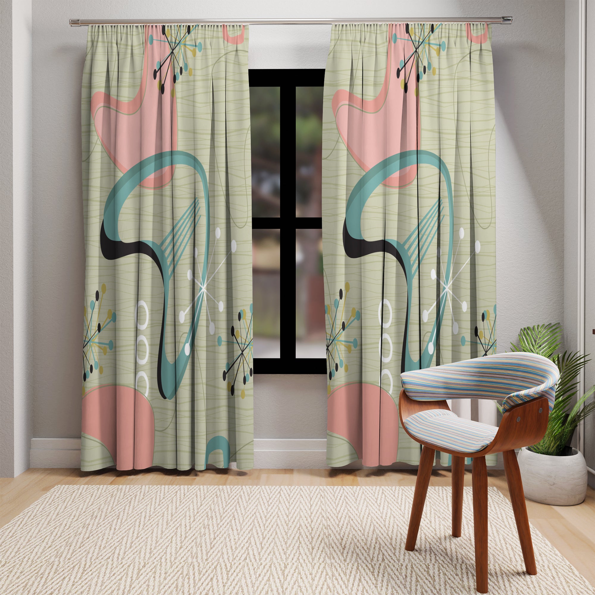 Atomic Boomerang Mid Century Modern Blackout Curtain