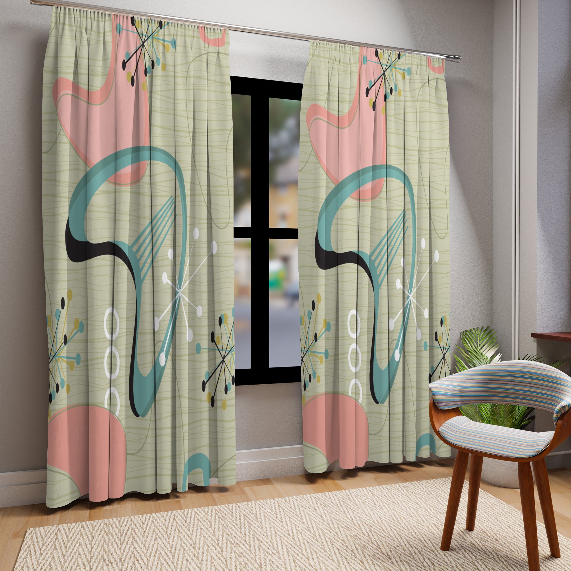Atomic Boomerang Mid Century Modern Blackout Curtain