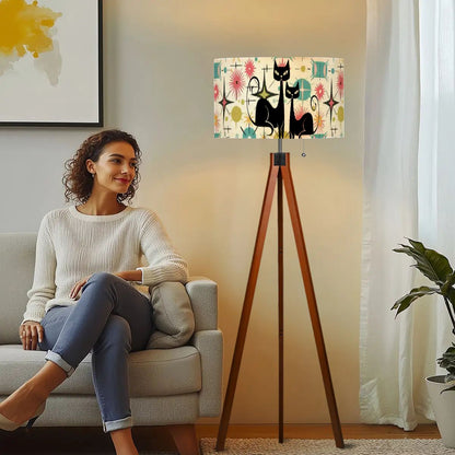 Kitschy Atomic Cat Starburst Mid Century Modern Tripod Floor Lamp